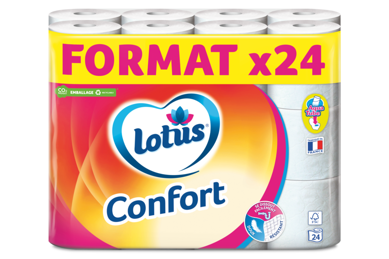 Papier toilette XXL Confort blanc extrait de lotus, Lotus (x 6 XXL = 9  rouleaux)