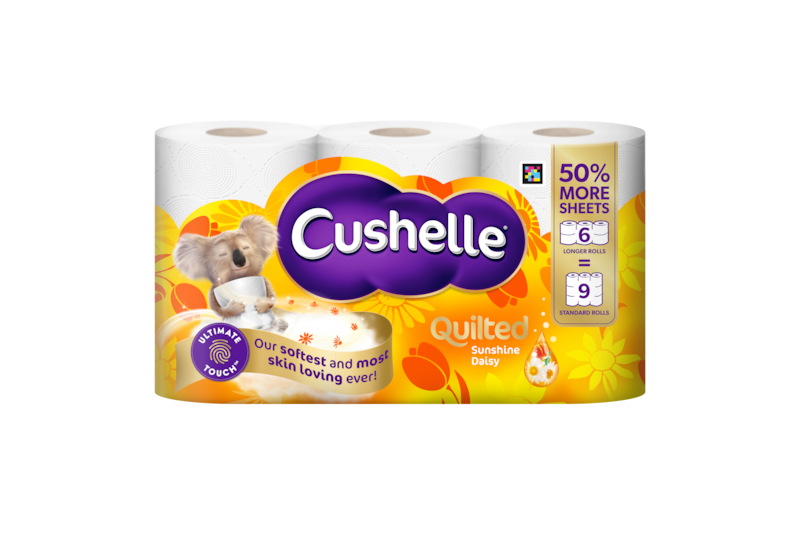 Cushelle Quilted Sunshine and Daisy Toilet Roll 50% More Sheets