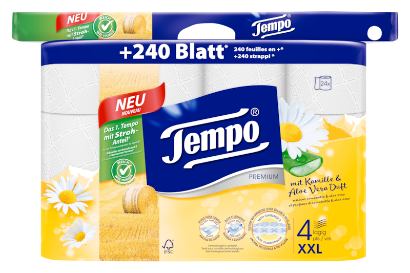 Tempo WC Papier Premium mit Kamille und Aloe Vera Duft 4 lagig