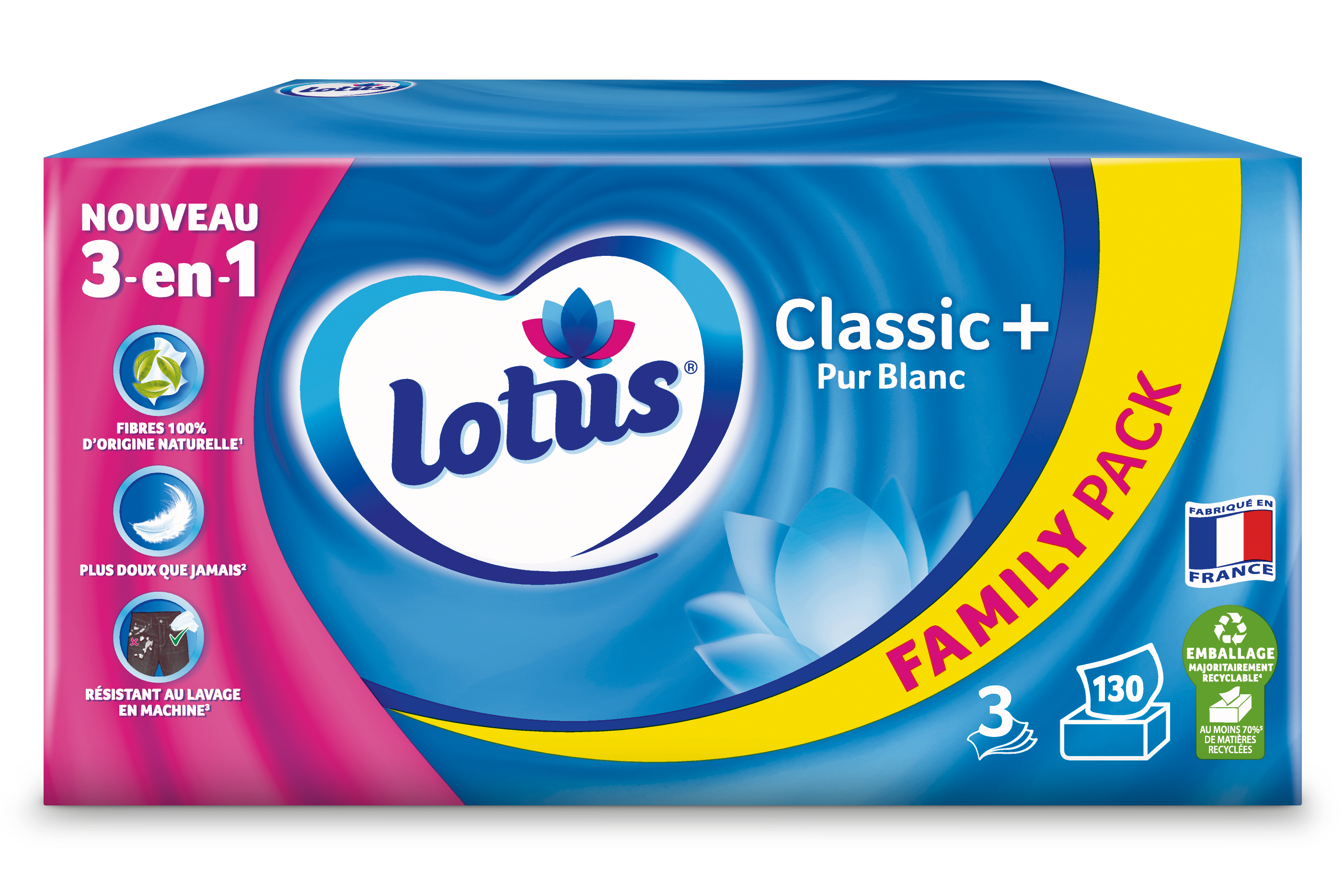 Mouchoirs Lotus Pure Natural – Boîte 80, Sans Parfum, Ouverture Papier Recyclable