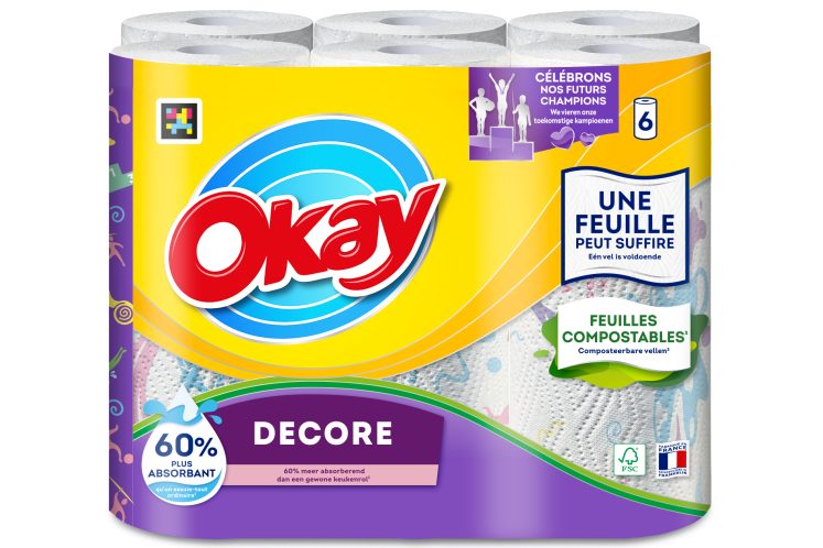 Essuie-tout Okay Decor Blanc - Lot De 2 Paquets De 6 Rouleaux - Solide Même Mouillé, économique
