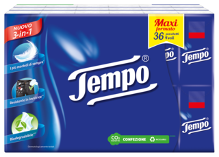 Tempo Fazzoletti 3-in-1: morbidi, resistenti in lavatrice e biodegradabili
