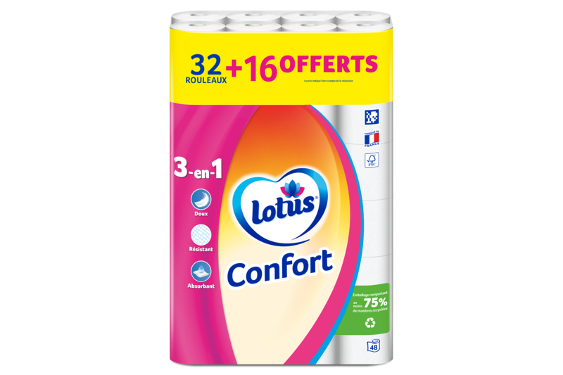 Lotus Papier Toilette Confort 3-en-1 Blanc
