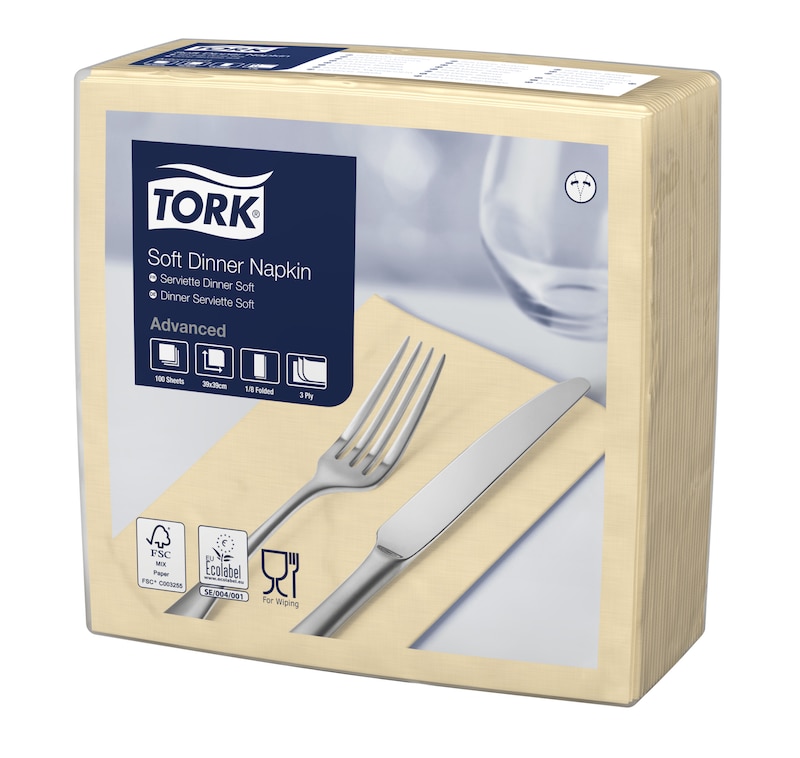 Tork Soft Serviette Dinner ivoire pliage 1/8