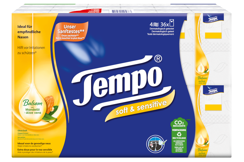 Tempo Taschentücher Soft & Sensitive Balsam mit Mandelöl – Meno-Shop