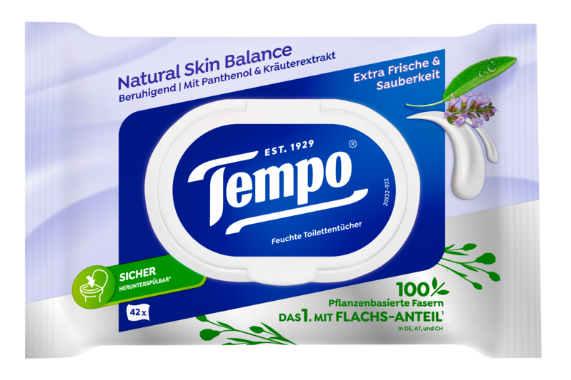 Tempo Natural Skin Balance beruhigende Feuchttücher