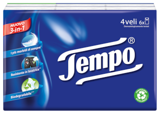 Tempo Fazzoletti 3-in-1: morbidi, resistenti in lavatrice e biodegradabili