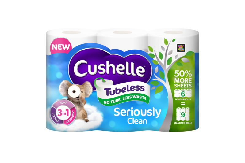 Slider main image for Cushelle Seriously Clean Tubeless Toilet Roll 6 Rolls 50% More Sheets 1
