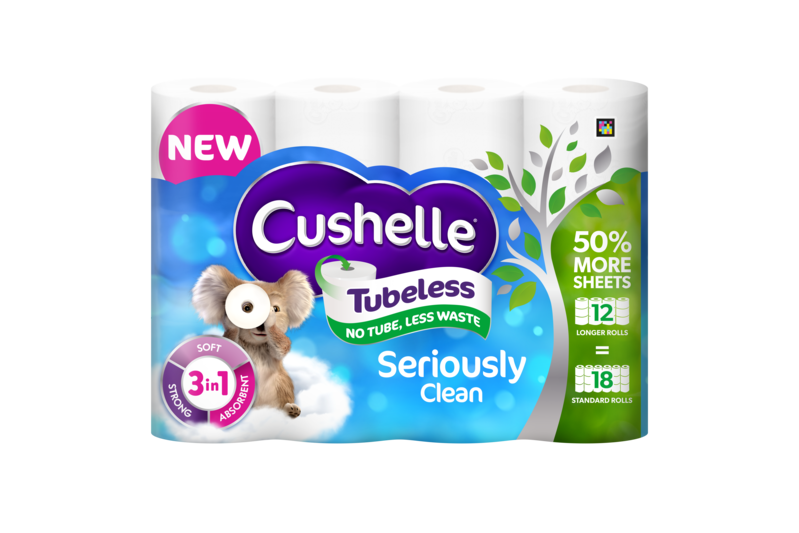 Slider main image for Cushelle Seriously Clean Tubeless Toilet Roll 6 Rolls 50% More Sheets 2